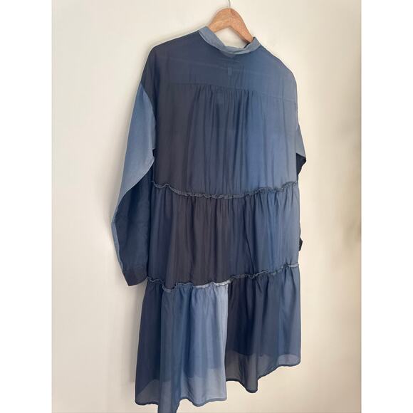 Johnny Was Pete & Greta Silk Tiered Long Sleeve Baby Doll Midi Dress, Small - Picture 8 of 8